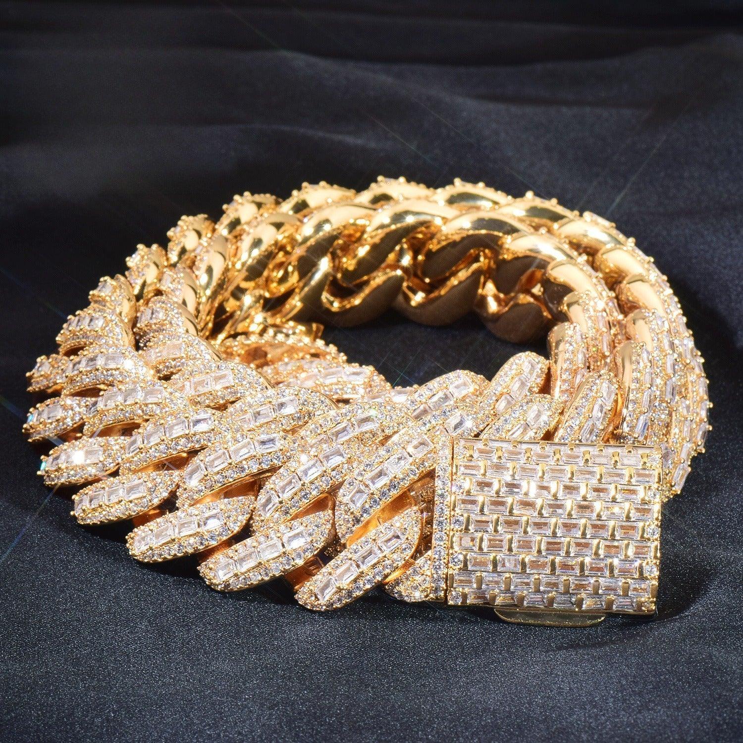 20mm Iced Out T-Shape Zircon Cuban Chain Necklace with Copper - CaratixJewelry